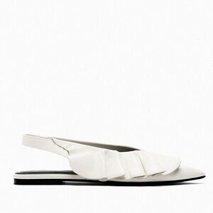 Zara White Ruffled Slingback Flats